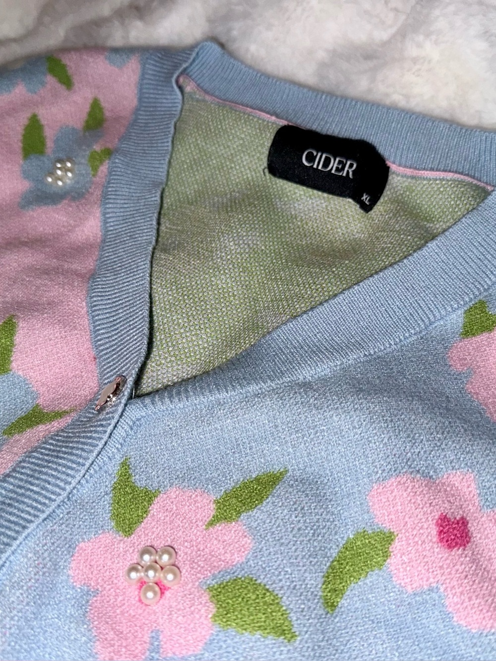 CIDER Color-Block Floral Beaded Pearl Cardigan Size XL - Picture 2 of 4